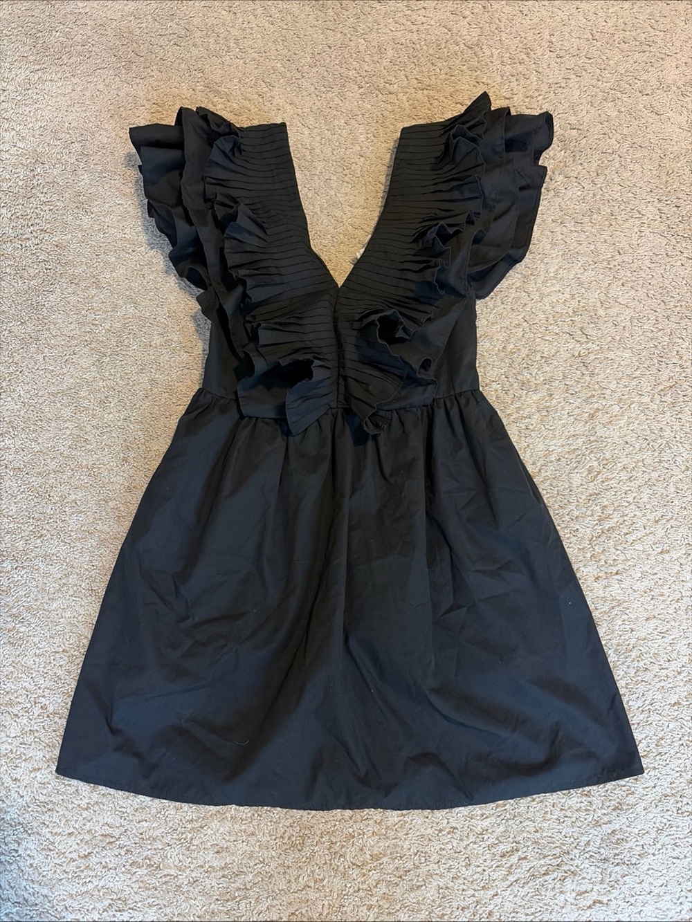 Womens Entro Black Ruffle Plunge Mini Dress Lined Size Small